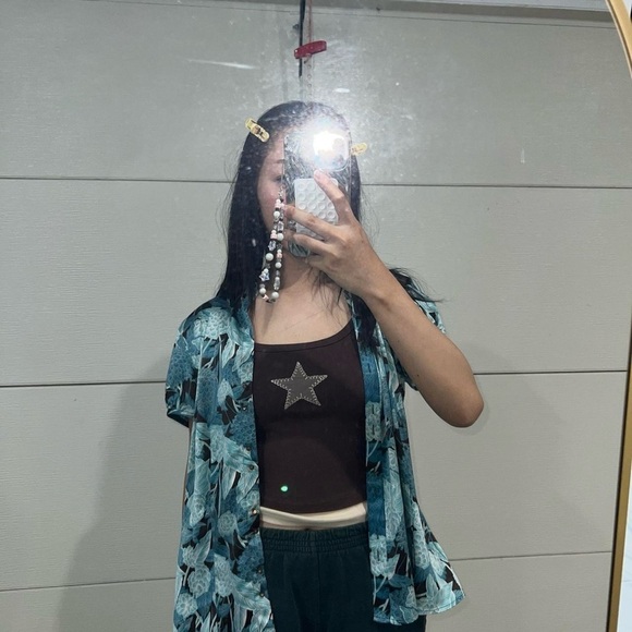 Ann Taylor Teal and Black Floral Button Down Shirt - Picture 4 of 6